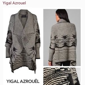 Yigal Azrouel Cardigan M Open Front Draped Wool Chunky Knit Aztec Southwestern.